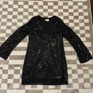 H&M mini sequin long sleeve black dress